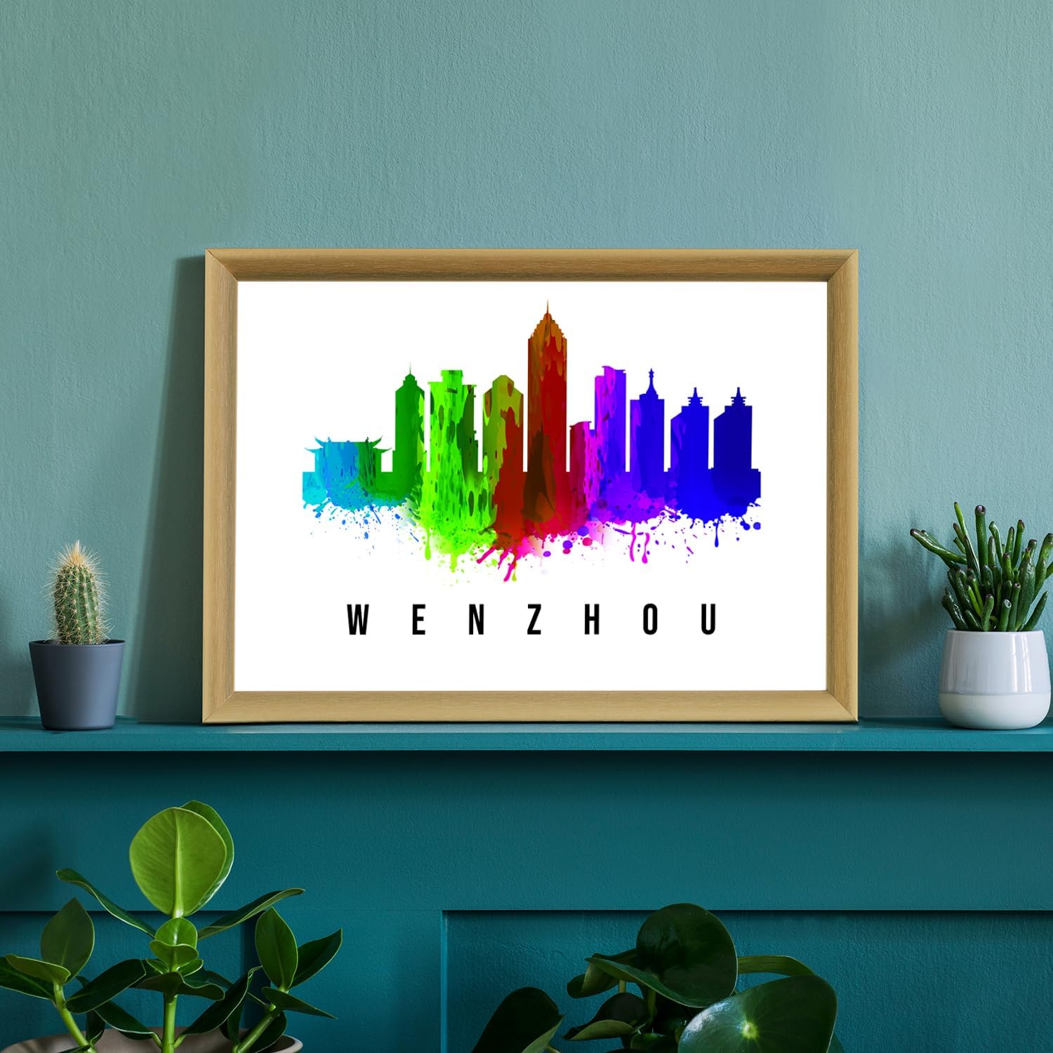 Pera Print China Poster, China-Wenzhou Poster, China Illustration Skyline City Poster, Modern Skyline Poster, Cityscape and Landmark Print, Home-Office Wall Art Decoration