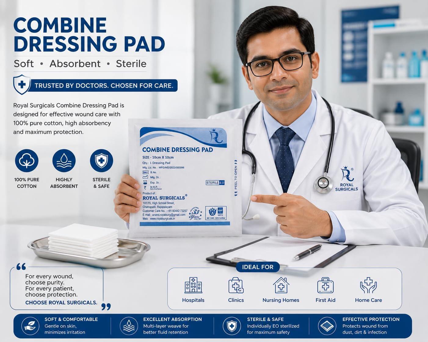 10cm x 10cm Sterile Dressing Pads (50 Pack) - Non-Adherent, High Absorbency, Wound Protection for Home, Clinic & Hospital — Amazon image 3