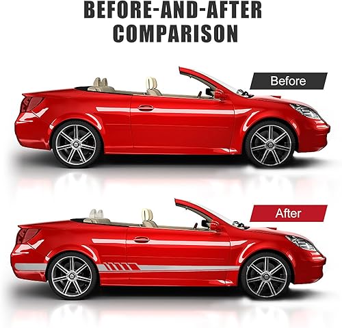 Miniatura 4 de Hawyet 2 calcomanías laterales de carrocería de automóvil con adhesivo, 7.3 pies x 0.3 pies, impermeables, duraderas, de PVC, a rayas, calcomanías