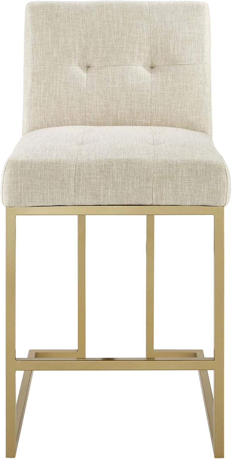 Ergode Privy Gold Stainless Steel Counter Stool - Sleek Modern Design, Soft Fabric Upholstery, Gold Base, Footrest - No Assembly Required - Supports up to 331 lbs - Set of 1