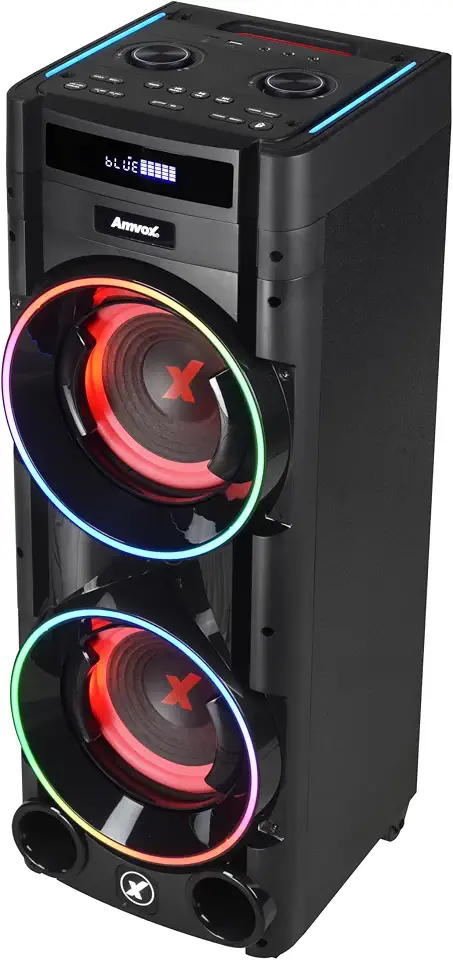 Amvox Torre de Som Amplificada ATX 1600M Pancadão, 1600W RMS, Bluetooth, Equalizador, Bivolt, Display e Iluminação em LED