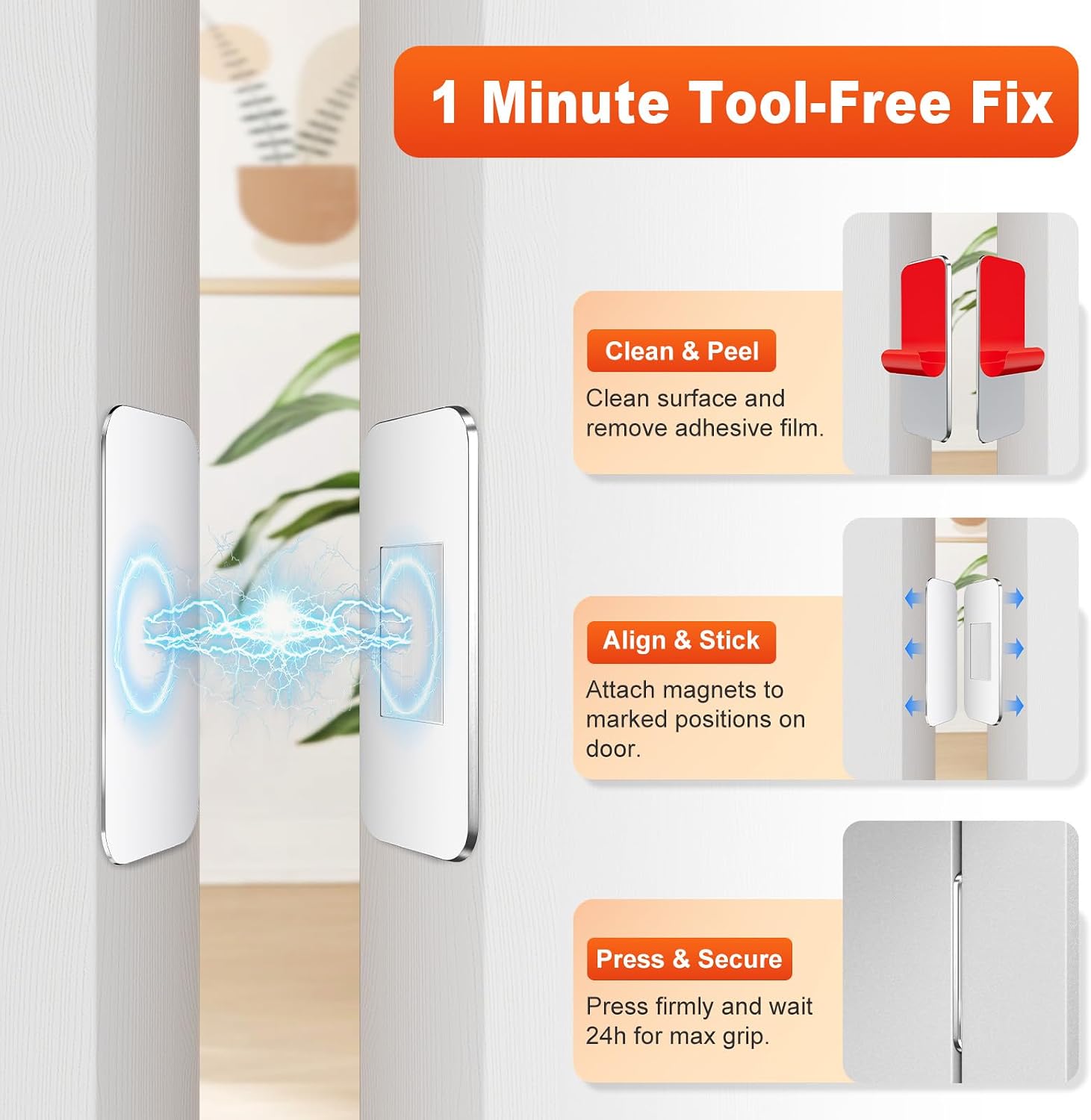 PHIXBEAR 4 Pack Ultra Thin Magnetic Cabinet Catch, No Drill Cabinet Magnets for Closure, 15 lbs Strong Cabinet Door Magnets to Stay Closed