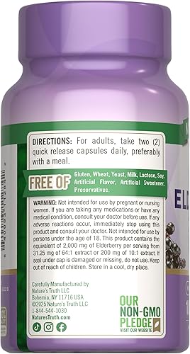 Vista 7 de Nature's Truth - Cápsulas de saúco negro de 1000 mg 100 unidades Extracto de Sambucus súper concentrado Sin OMG, sin gluten