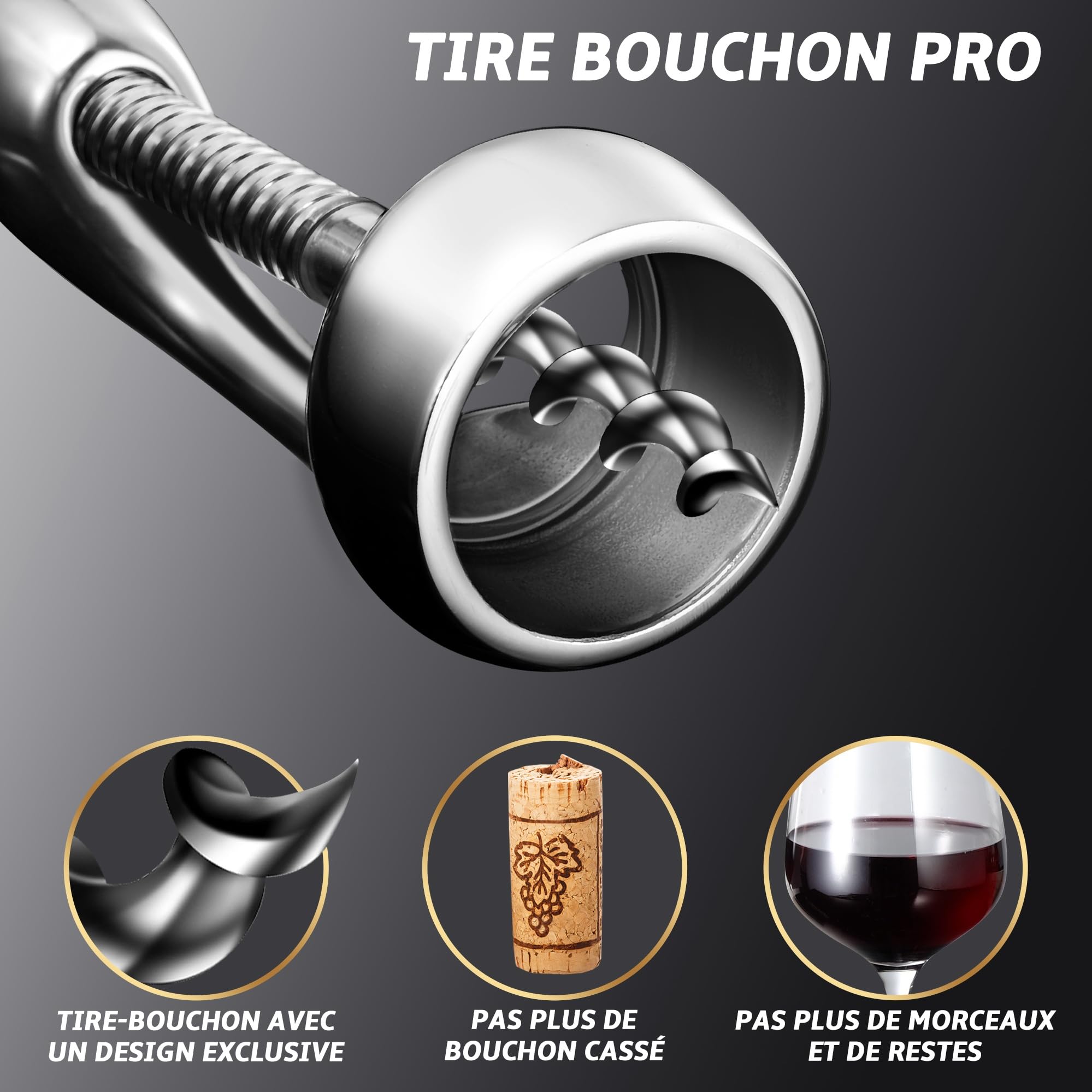 Tire-bouchon en acier inoxydable pour ouvrir le vin sans laisser de résidus de liège | Tire-bouchon sommelier résistant avec emballage cadeau | Tire-bouchons manuels pour la maison