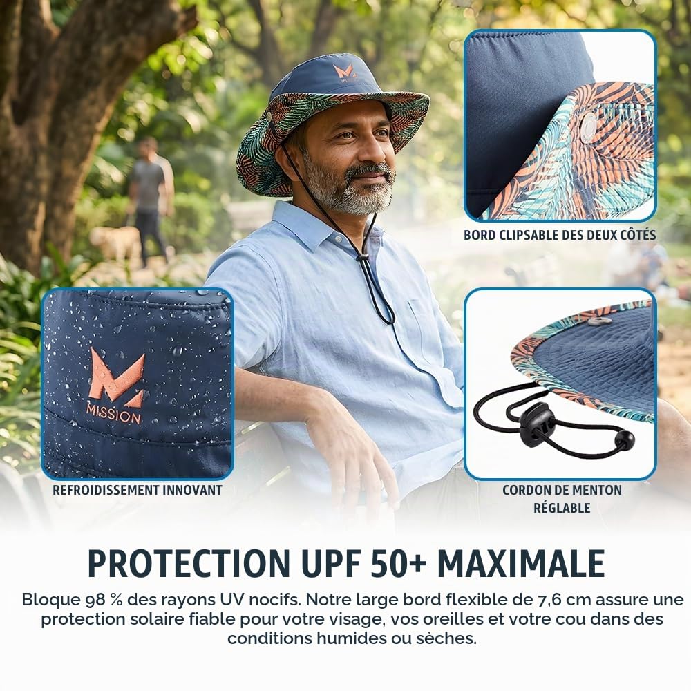 Mission Chapeau de pêcheur rafraîchissant Unisexe UPF 50 à Bord Large de 7,6 cm pour rafraîchir lorsqu'il est mouillé, UPF 50 (Kaki)