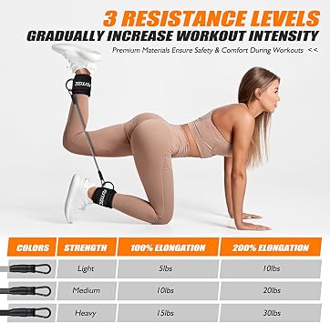 KUTIZE Resistance Bands Set with Ankle Straps, Exercise Bands for Pilates & Yoga, Adjustable Leg Weights & Glutes Home Workout Equipment, 3-Level Portable Gym fitness equipment for Women & Men