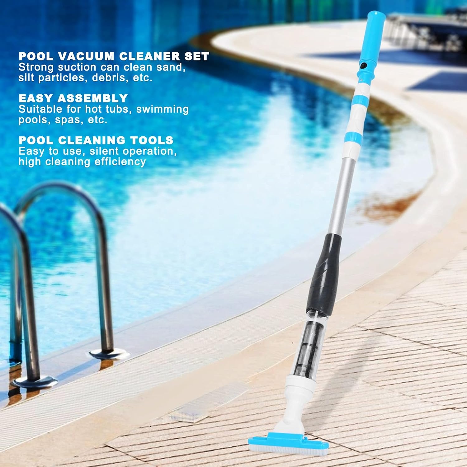 Swimming Pool Vacuum Cleaner Set, Efficient Pool Tools with Powerful Suction, Silent Operation, and Durable Design