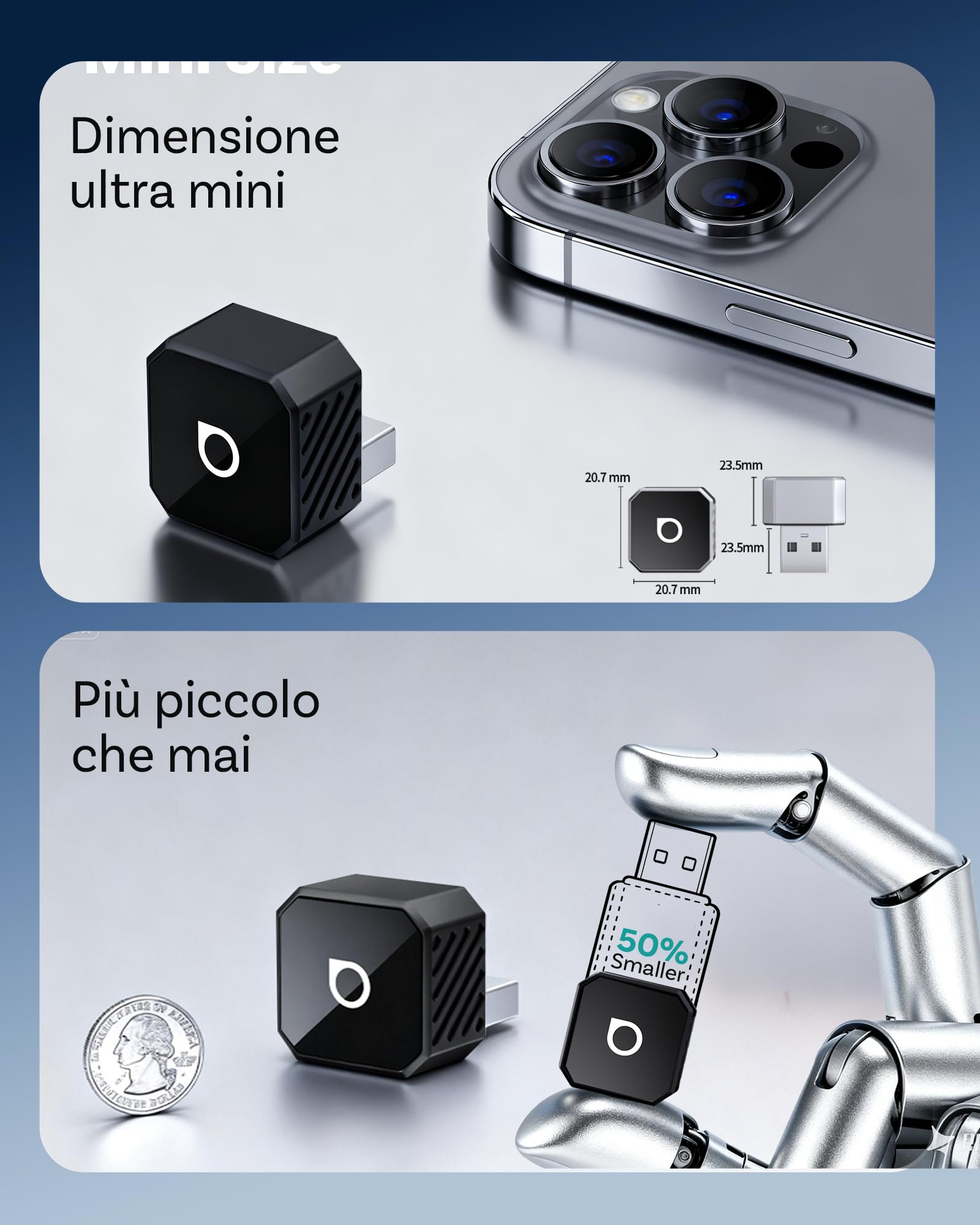 OTTOCAST Mini Pot, 2026 Upgrade Adattatore Wireless CarPlay & Android Auto, Plug & Play, WLAN Dual-Band 2.4G+5G, Riconnessione Automatica, Compatibile con Auto dal 2016 con CarPlay/AA cablat(Nero)