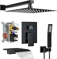 Vista 22 de Juego de Grifo de Ducha, Sistema de Ducha con Regadera de Lluvia de 12 Pulgadas y Regadera Manual, Juego de Regadera de Alta Presión Montada