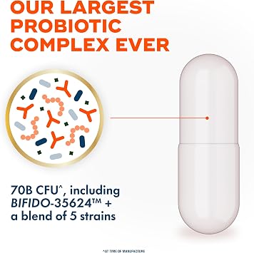 Align Probiotic, 70 Billion CFU, 6 Strain Blend, Probiotics for Women and Men, Daily Probiotics for Digestive Health, Helps Relieve Occasional Bloating & Gas 30 Capsules