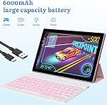 Android 15 Tablet with Keyboard, 10 Inch 2 in 1 Tablets, 18GB RAM+128GB ROM/1TB Expandable Tablet PC, Quad-Core 2.0GHz CPU, 1280*800 IPS HD Screen, 2.4G/5G WiFi 6 BT 5.0 Tableta with Case Mouse Stylus