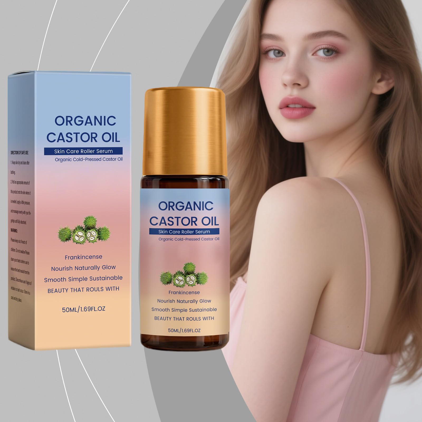 Bio-Rizinusöl-Roller-Serum für die Hautpflege, feuchtigkeitsspendendes Gesichtsserum mit Rizinusöl, hydratisierender Roll-On für Gesicht, Hals, Augenpartie und trockene Haut (6pcs)