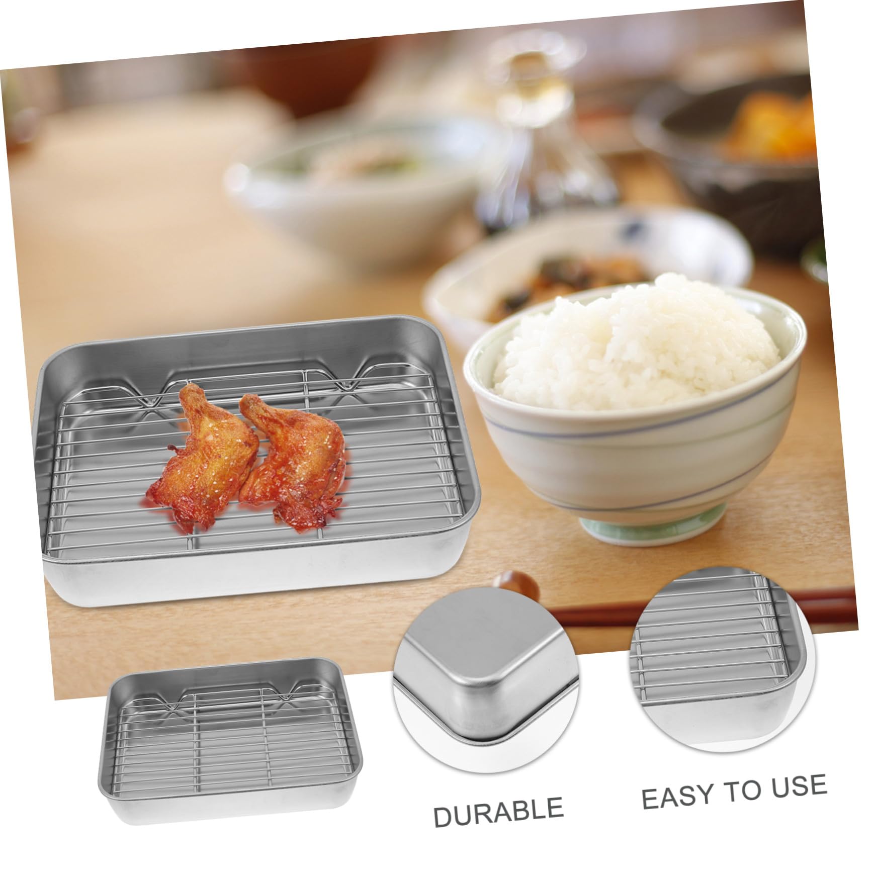 Bandeja para Hornear de Acero Inoxidable con Rejilla, Adecuado para Asar Carne y Pasteles