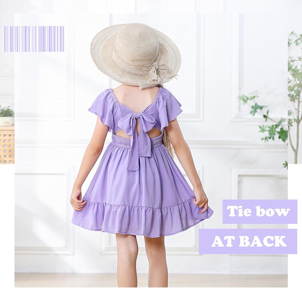 Amazon.com: Zando Purple Girls Dress Tie Back Summer Dresses