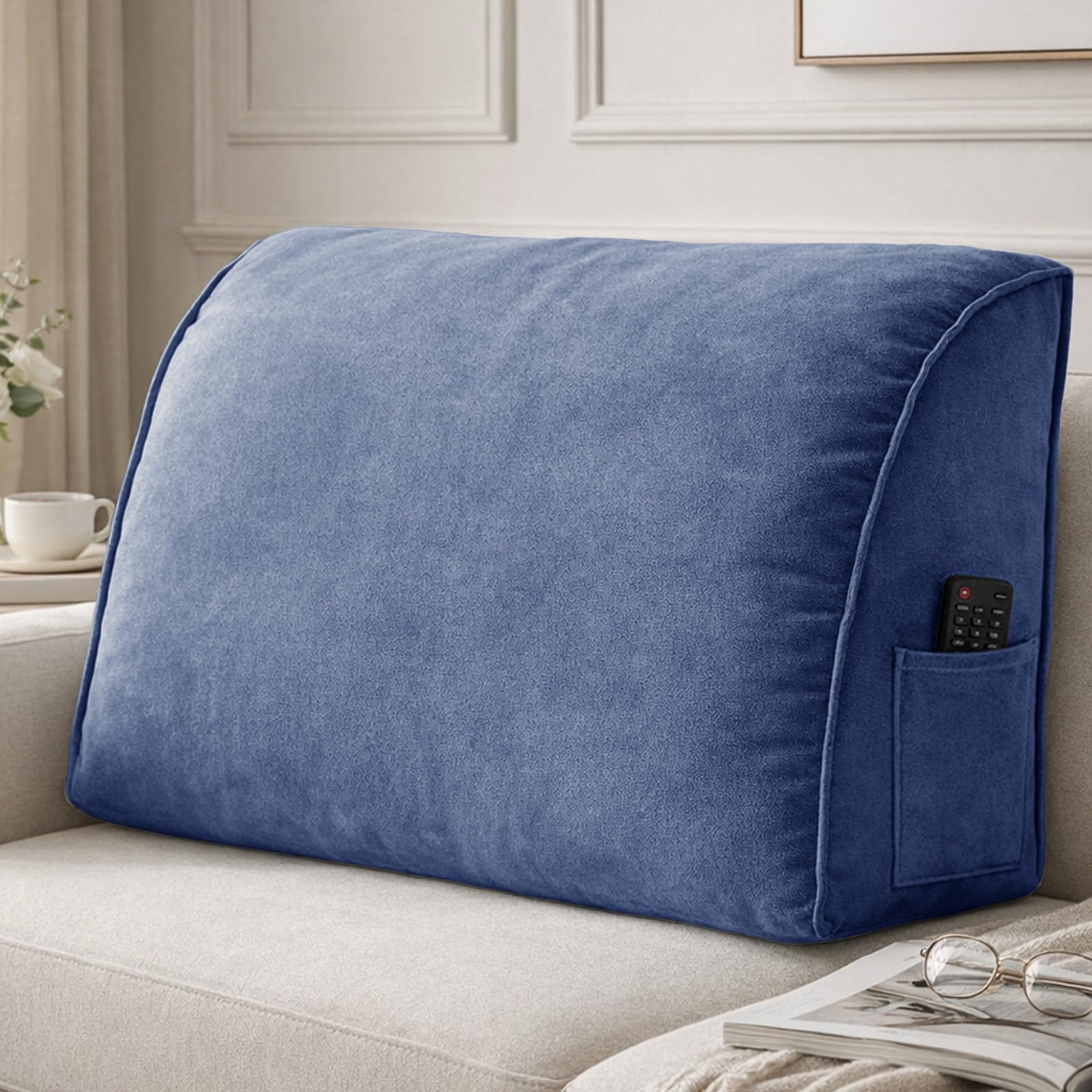 Aocase Extra Thick Sofa Back Cushion Wedge Pillow, Reading Pillow With Pocket Couch Back Cushion Decorative Throw Pillows, For Bed Tatami Sofa Cushion Back Support,Navy Blue,80×35×20cm