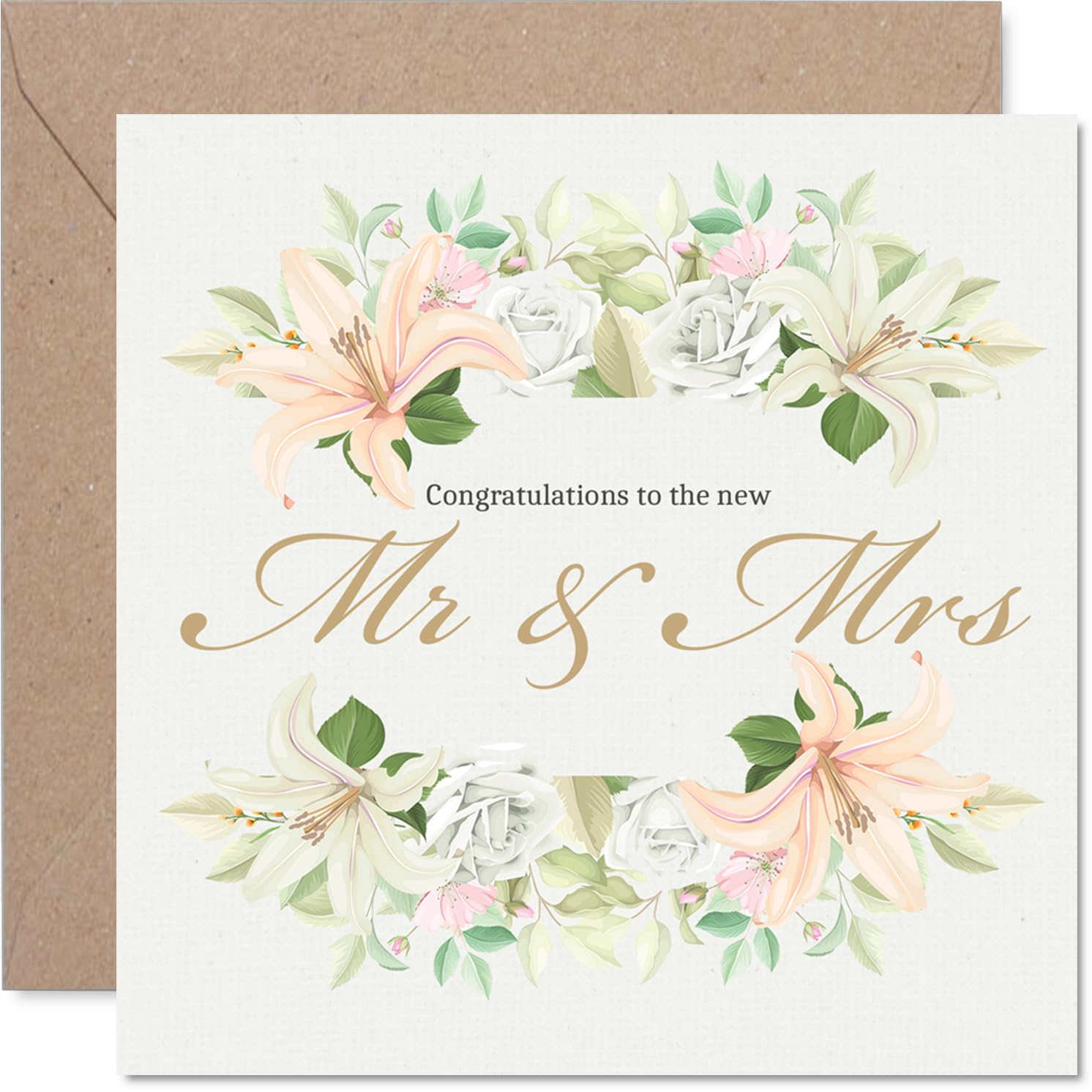 Wedding Card for Couples - Floral Bouquet Mr & Mrs - Congratulations Gifts, Congrats Well Done Card for Friends Family Colleague Neighbour, 145mm Happy Marriage Greeting Cards