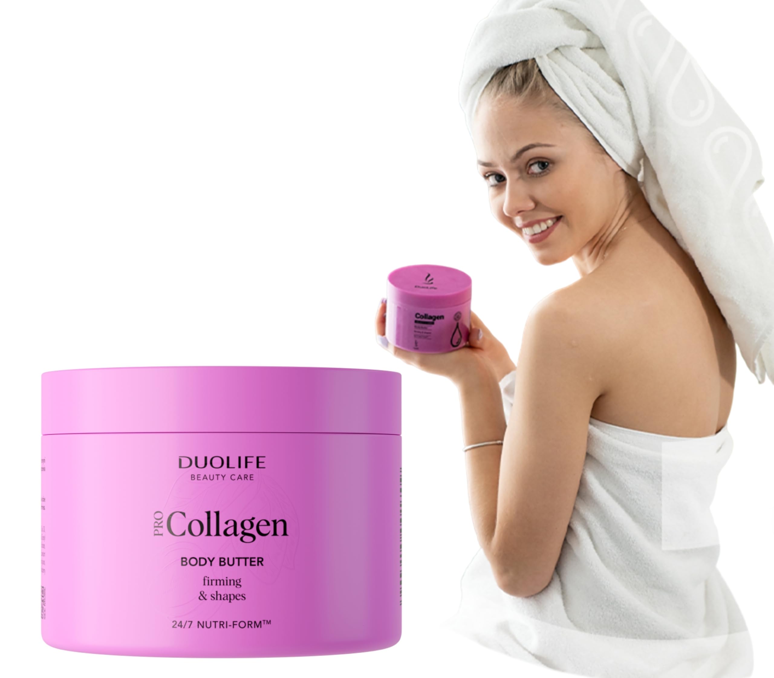 Kolagen Body Butter 200 ml Duolife, ujędrniające masło do ciała - Poprawia nawilżenie i elastyczność skóry - 5 kwasu hialuronowego i 8 ekstraktów roślinnych