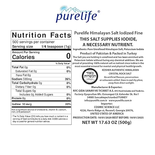 Miniatura 6 de Purelife Sal blanca del Himalaya y rosa fina yodada sin refinar – Sal de roca de cristal natural gourmet con minerales – de parte equilibrada