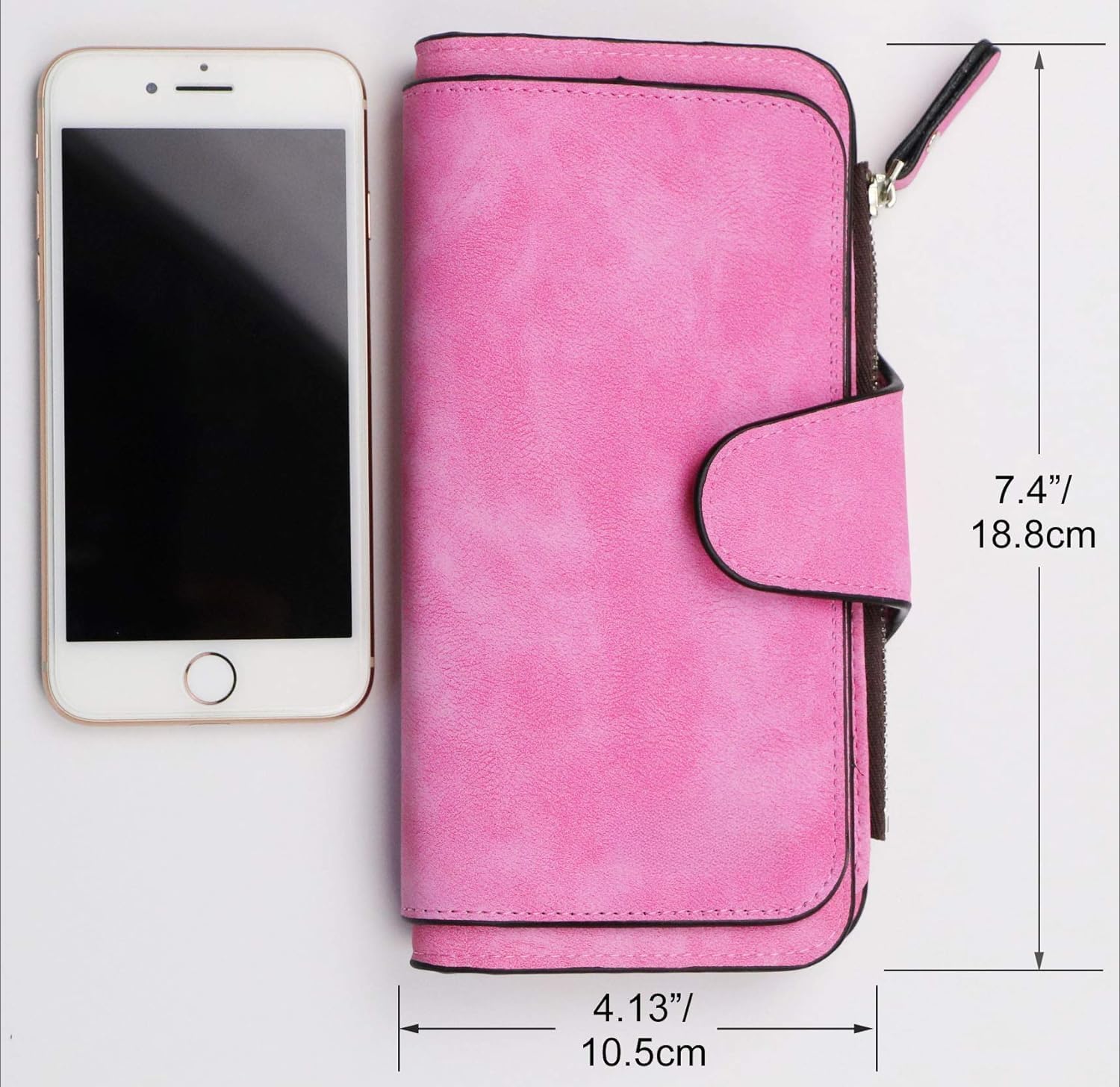 Long Genuine Leather Wallet for Women RFID Blocking Soft Clutch with Zipper Coin Pocket Light Blue (Rose Red)