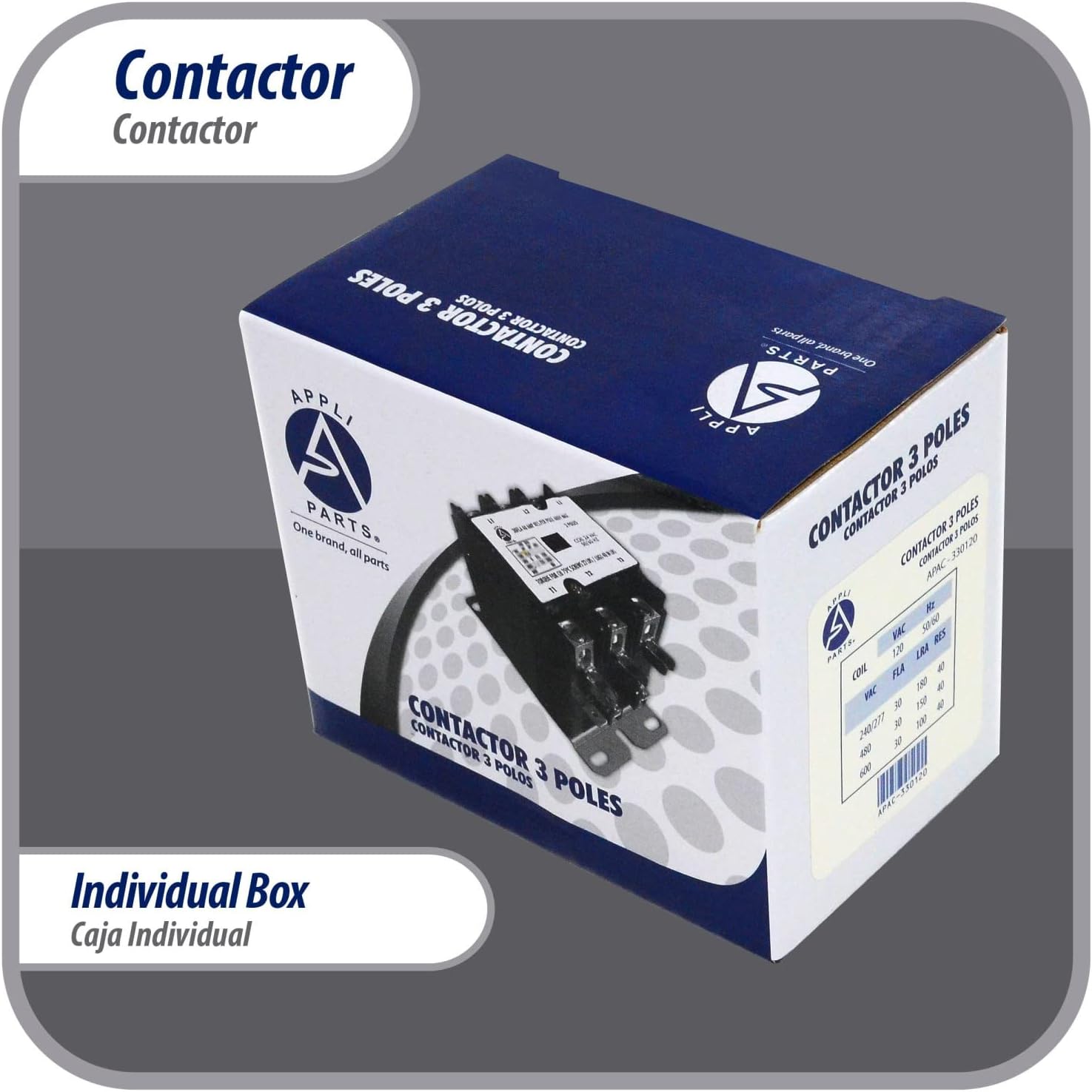 Appli Parts APAC-330120 Heavy Duty 3 Poles Contactor 30 Amp 120 Volts Coil Replacement for ac Compressor and Electrical Applications UL Certified 476929