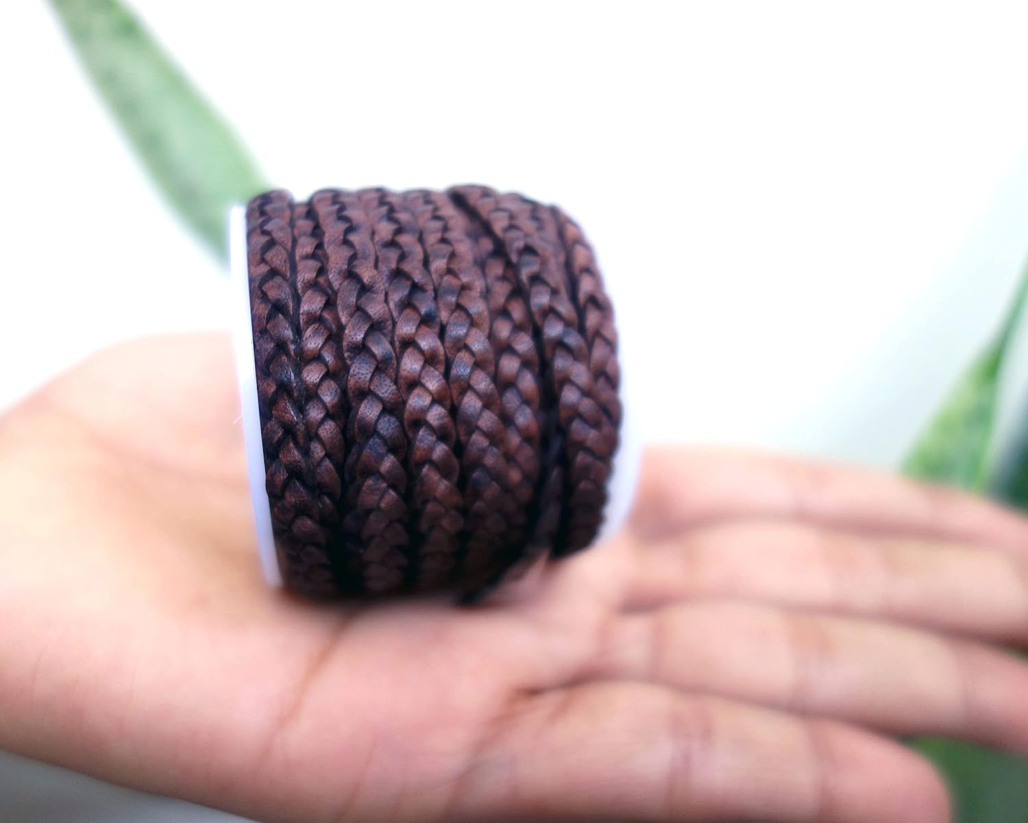 Cords Craft® | 5mm 3 Ply Genuine Flat Leather Cord for Jewelry Making Bracelet Necklace Beading | Roll of 5 Meters Hand Braided Leather Cording (Dark Brown, 10.93 Yards)