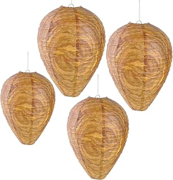 4 Pack Paper Wasp Trap, Fake Wasp Traps Outdoor Hanging | Fake Wasp Nest Stay Away from Wasps Hornets Yellow Jackets