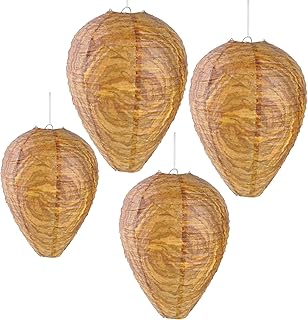 4 Pack Paper Wasp Trap, Fake Wasp Nest Decoy Outdoor Hanging, Stay Away from Wasps Hornets Yellow Jackets