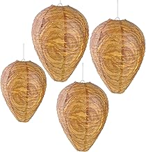 4 Pack Paper Wasp Trap, Fake Wasp Nest Decoy Outdoor Hanging, Stay Away from Wasps Hornets Yellow Jackets