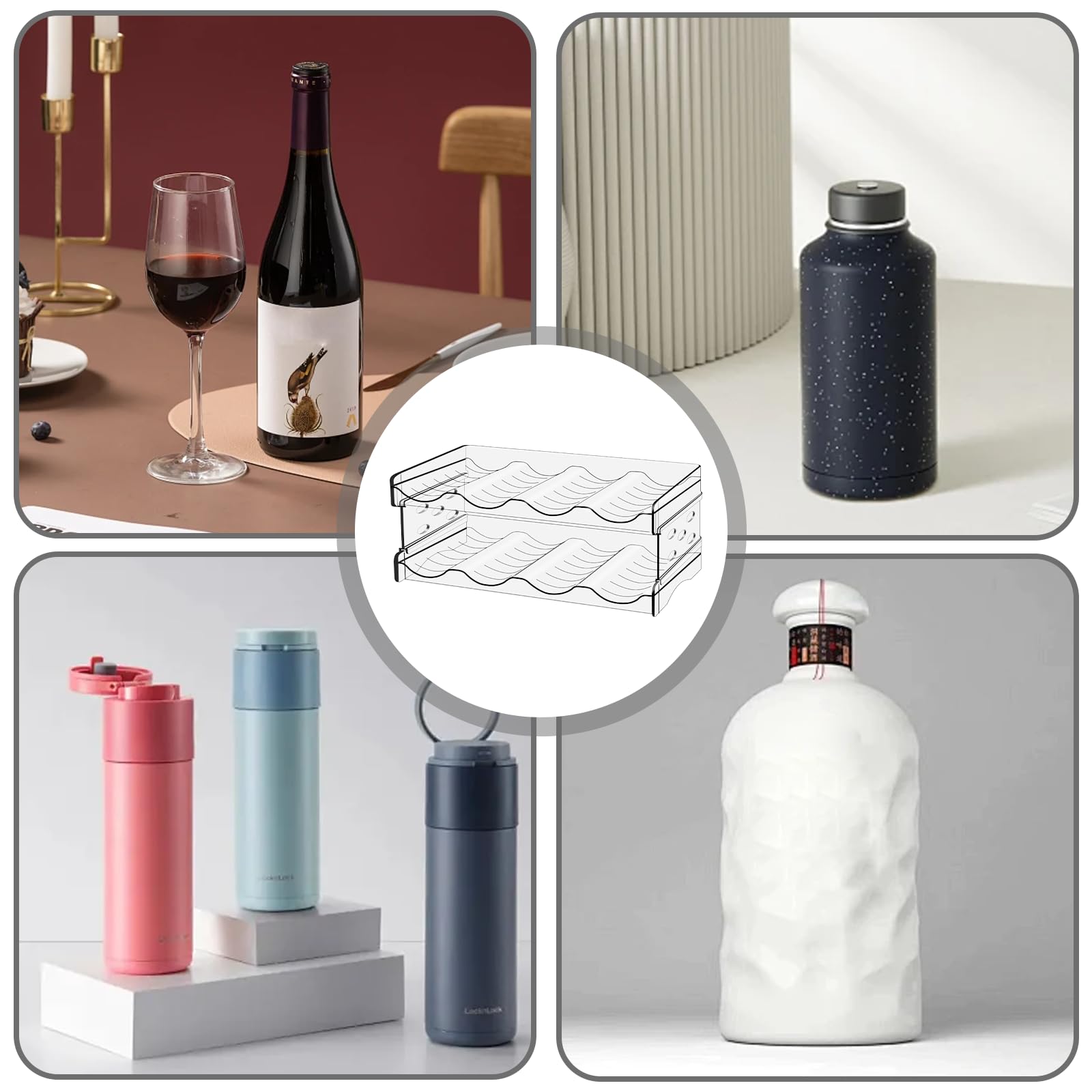 Étagère à bouteilles pour réfrigérateur Organisateur bouteilles : étagère à bouteilles empilable Étagère à vin, porte-bouteille d'eau transparent Réfrigérateur Étagère à vin Étagère pour