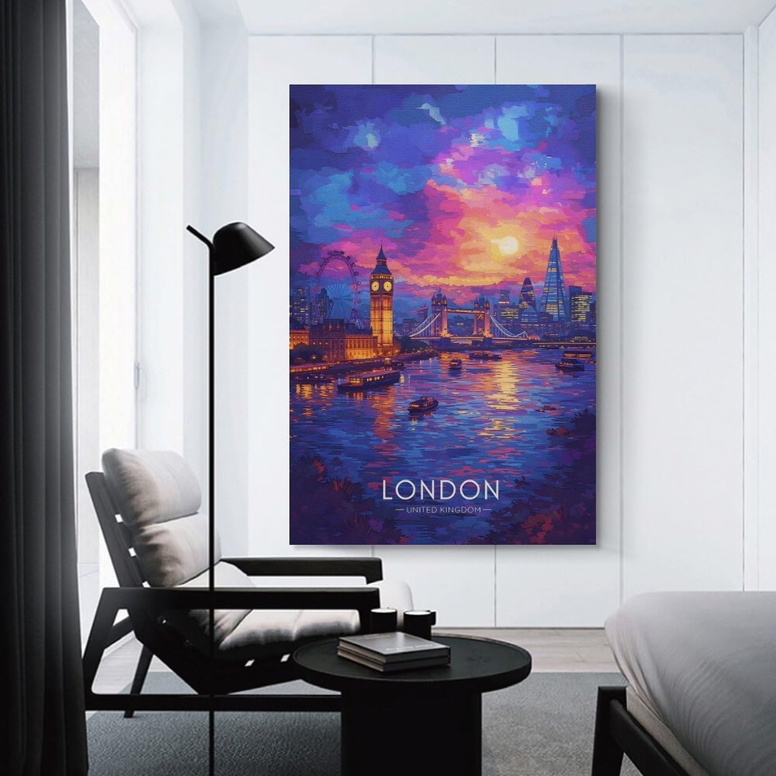 Junmoney London Skyline at Sunset Wall Picture Print 24x36inch(60x90cm), for Lounge Decor, Offices Or Entryway Styling, Versatile Wall Decor for Many Rooms