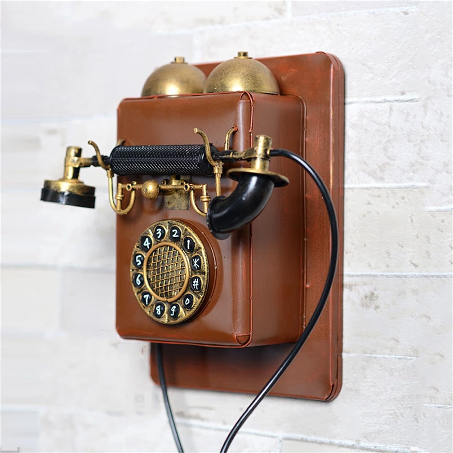 Decorative Telephones Wall Hanging Decorative Phone Model Telephone Wall Decor, Vintage Telephone Decor Artist Phone Cafe Bar Decor Model Home Desk Decoration（Black,Brown）