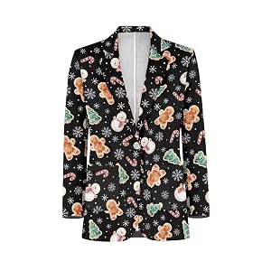 Suit Jackets for Christmas Party Casual Women Lightweight Christmas Suit Lapel Regular Blazer Jacket with Pockets
