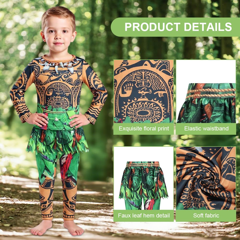 BSBUY Bambino Cosplay Maui Costume, Demigods Maui Vestito, 2PZ Kids Maui Oceania Abito, Felpe Maglie a Manica Lunga e Pantaloni, Costume per Halloween, Carnevale, Feste per Bambino