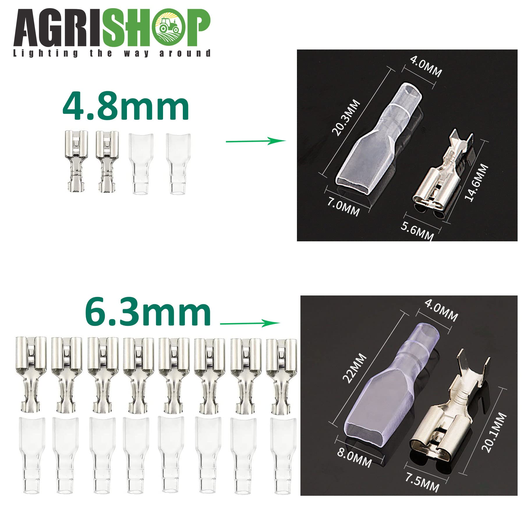 Fiche Remorque 3 Broches AGRISHOP - Lot De 2 Fiches Mâles 12V Avec Connecteurs, Manchons Isolants, Pour Attelage Véhicule Agricole, Remorque, Porte-vélo