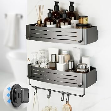 Onemake Shower Caddy Suction Cup, 2 Pack Shower Shelf with Hooks for Bath