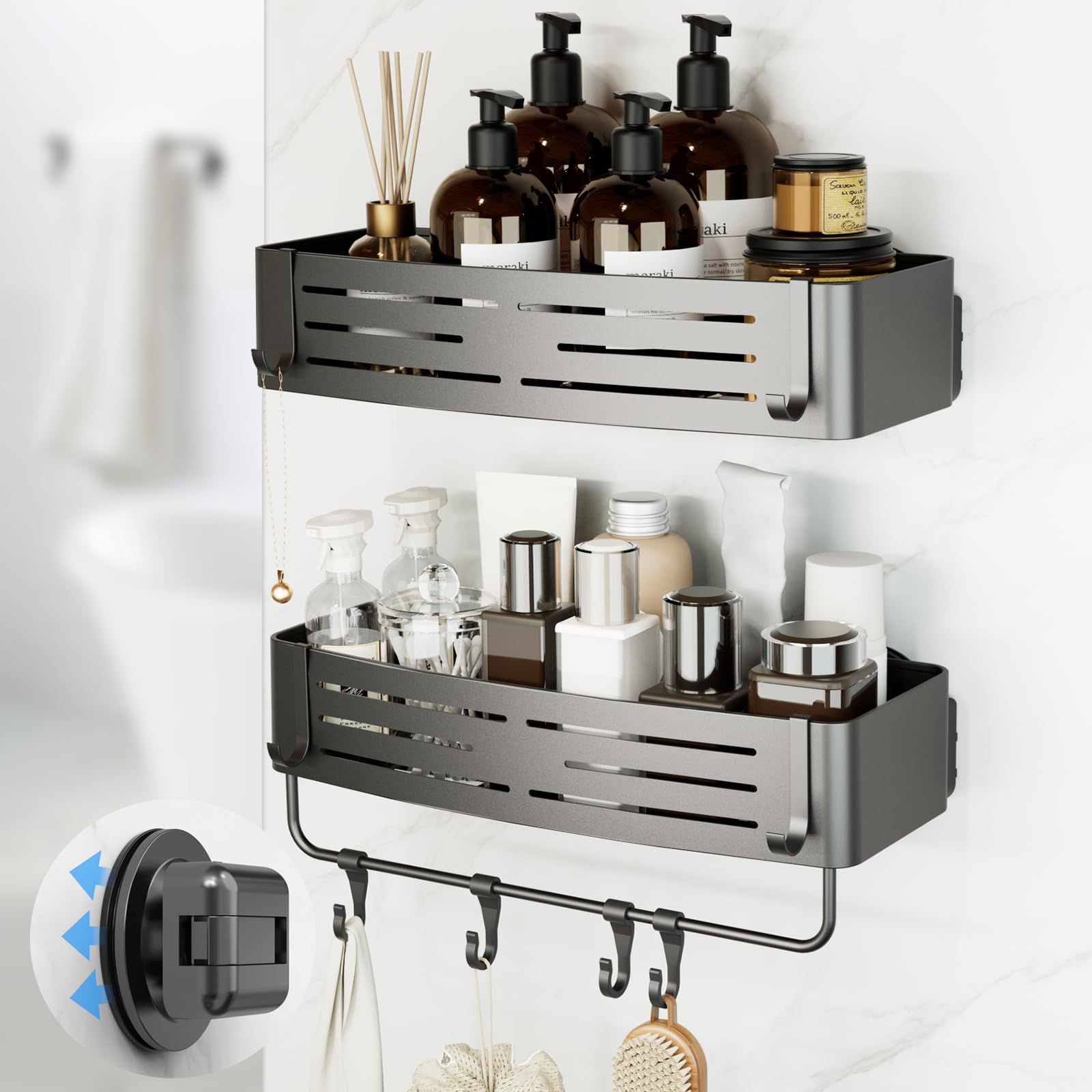 Onemake Suction Cup Shower Caddy, No Drilling Bathroom Organizer Shelf, Strong Vacuum Suction Holds Up to 22 lbs, Removable Shower Shelf for Tile Glass, Kitchen & Bathroom Storage Basket โ image 1