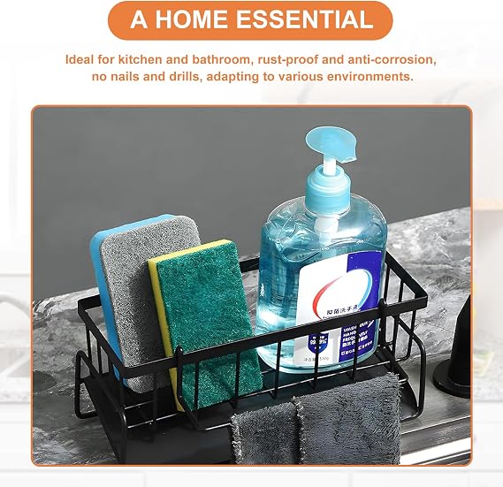 Stainless Steel Kitchen Sink Storage Organiser Removable (Black)