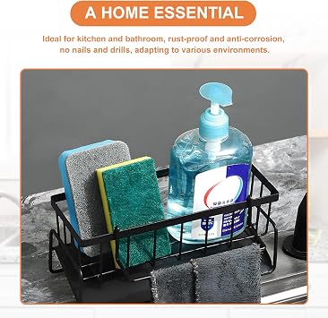 Stainless Steel Kitchen Sink Storage Organiser Removable (Black)