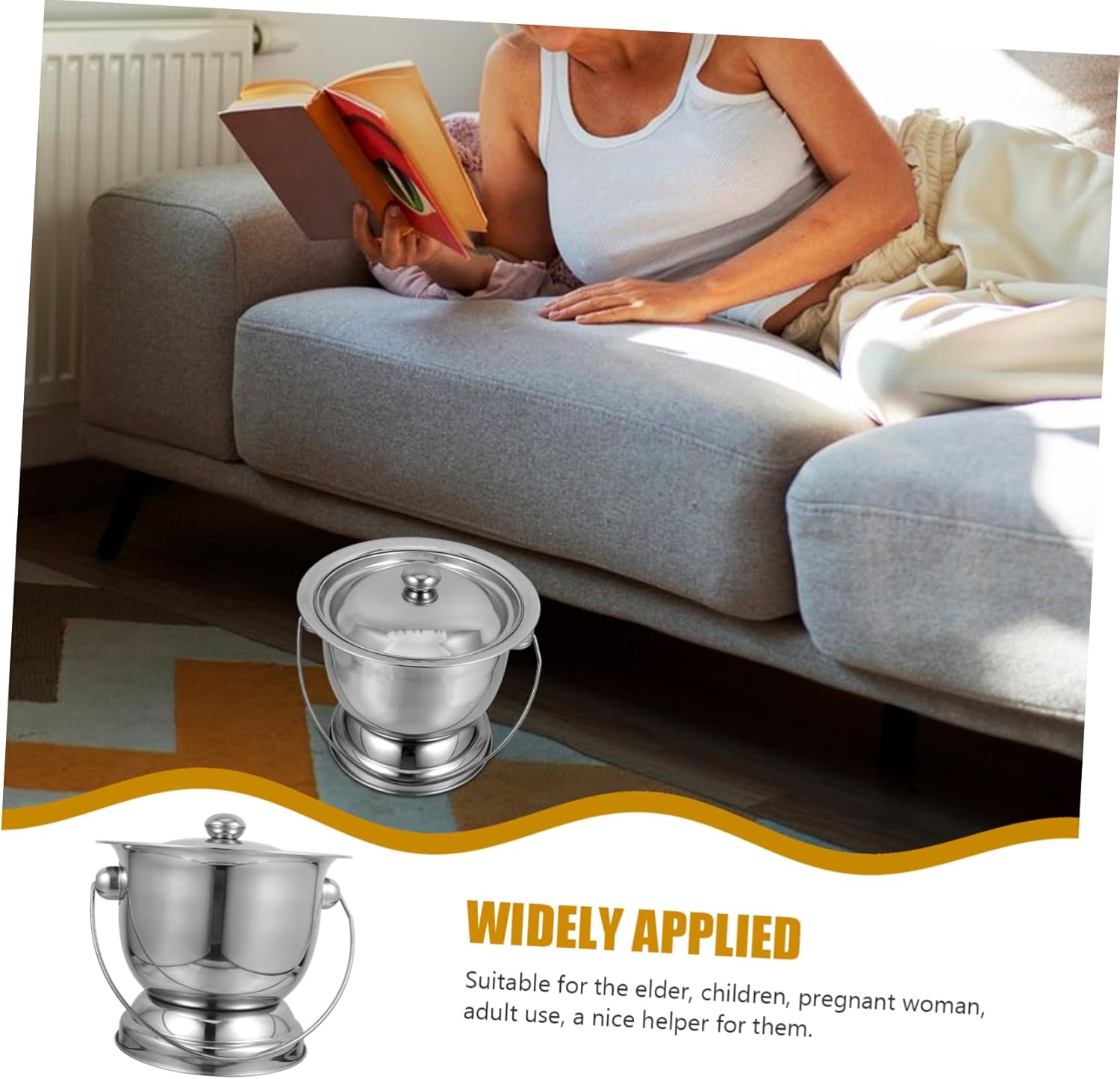 Mikinona Stainless Steel Bedside Commode Bucket with Lid Portable Urinal for Adults and Lightweight Easy to Clean Spittoon for Home Use and Travel Durable