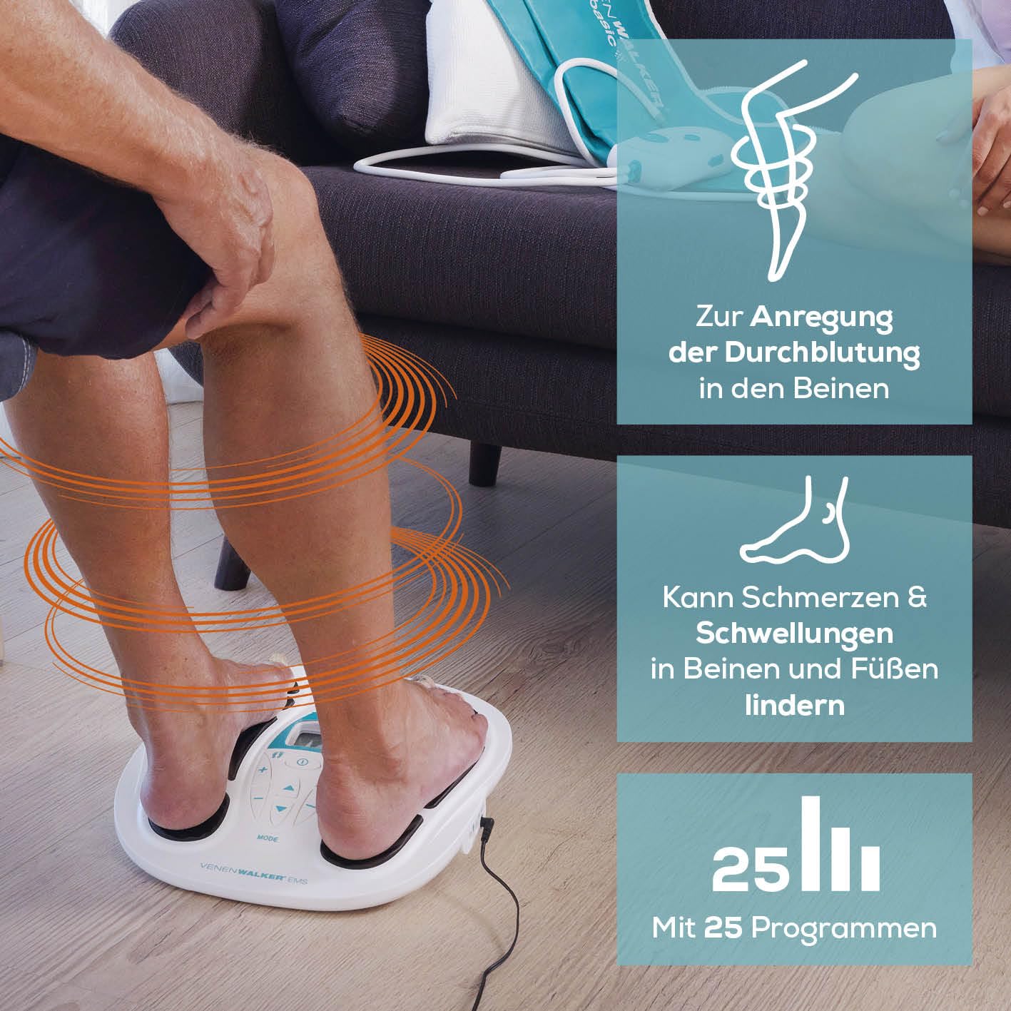 EMS Blutzirkulationsstimulator | zertifizierte medizinische Geräte + 4 EMS-Pads | Blutzirkulation in den Beinen | Mit Fernbedienung | Variable Intensität