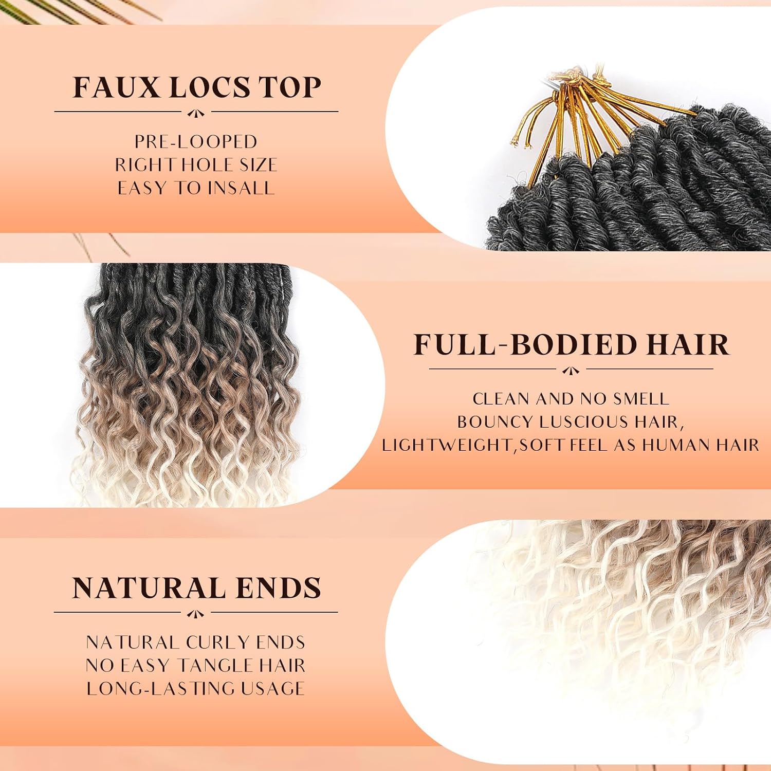 Ombre Blonde Faux Locs Crochet Hair With Curly Ends for Black Women 8 Packs 24 Inch Long Pre Looped/Prelooped Soft Goddess Crotchet Braids for Party Daily Synthetic Extension(24",T1B/27/613#)