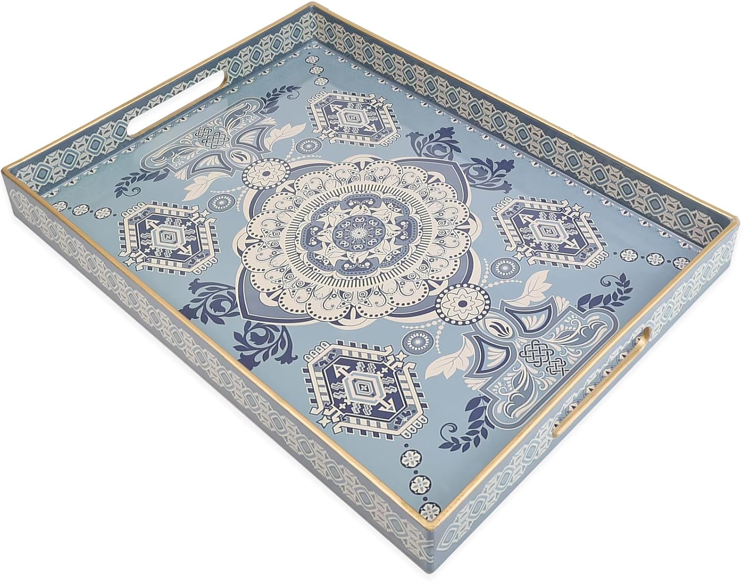 Rectangle Plastic Serving Tray with Handles, Elegant Decorative Tray for Coffee Table, Ottoman, Living Room, Kitchen, and Outdoor Use. 12"*16"*1.6" D