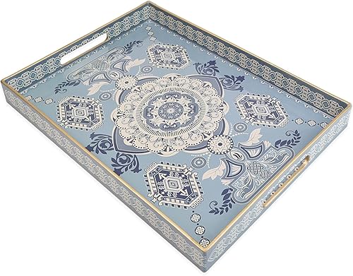 Miniatura 10 de Bandeja oval de plástico con asas, elegante bandeja decorativa para mesa de café, otomana, sala de estar, cocina, uso al aire libre. 10"*16"*1.4" A