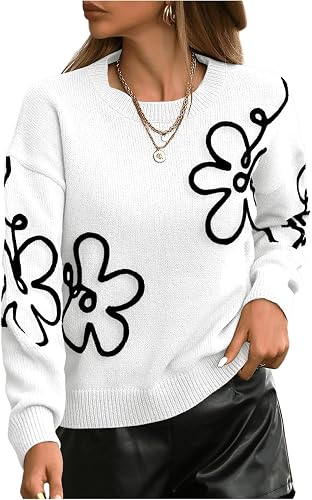 GORGLITTER Women's Floral Flower Sweater Cute Fall Cozy Trendy 2025 Long Sleeve 