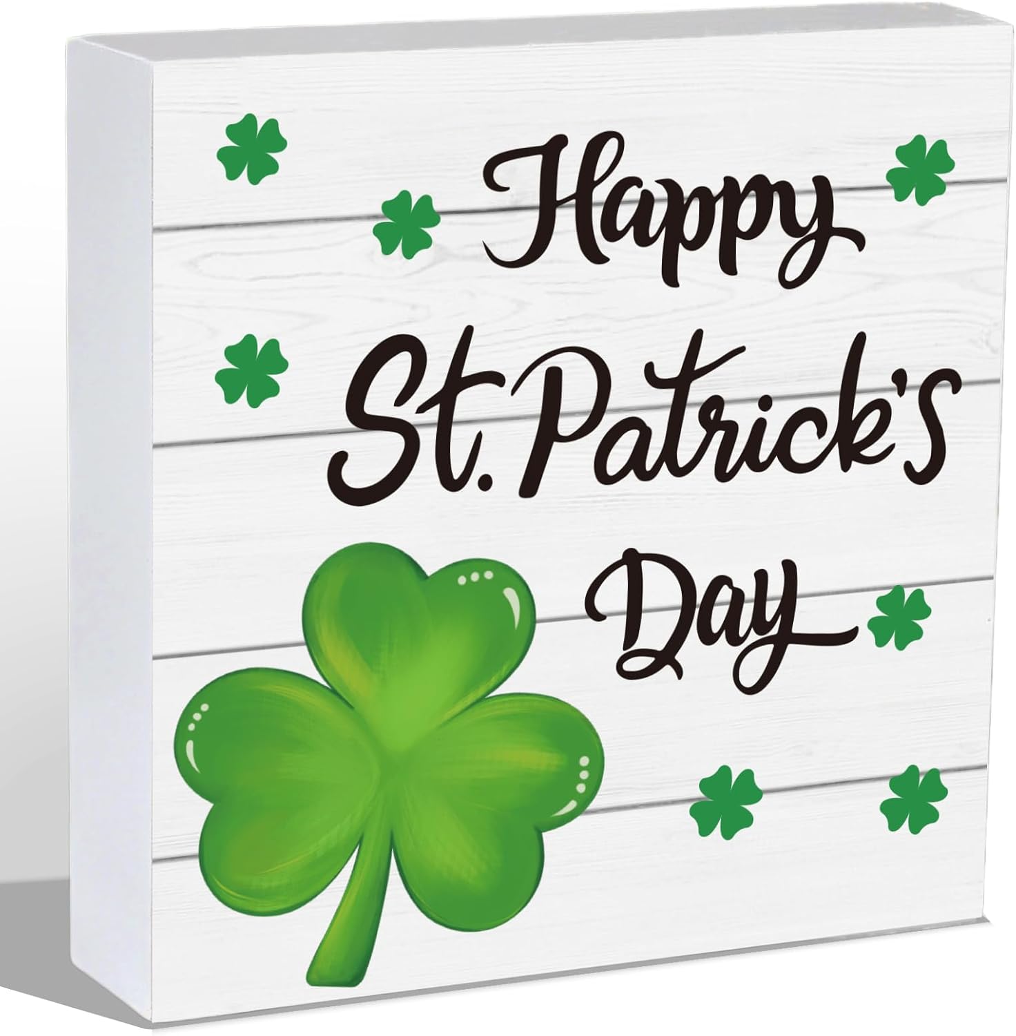 St Patricks Day Decorations St Patricks Day Decor Indoor Table Shamrock Happy Rustic Home Room Office Bathroom Wood Box Sign Wooden Shelf Desk Decor Season Sign House Warming Gifts 5.9 x 5.9 Inch