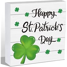 St Patricks Day Decorations St Patricks Day Decor Indoor Table Shamrock Happy Rustic Home Room Office Bathroom Wood Box Sign Wooden Shelf Desk Decor Season Sign House Warming Gifts 5.9 x 5.9 Inch