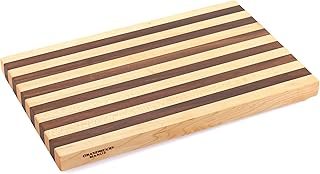Maple & Walnut Wood Cutting Board 1" Thick with Non Slip Feet, Zebra Series (15" x 10")