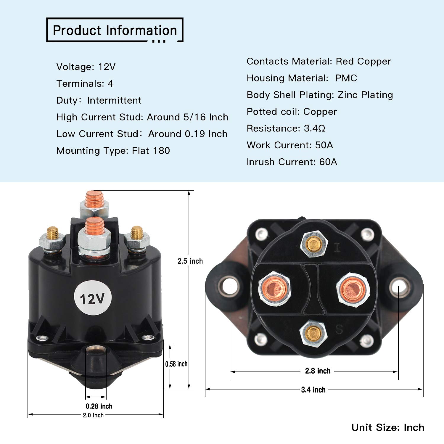 YIXIN 12V Starter Solenoid Relay 89-817109A3 89-817109A2 89-817109A1 Compatible with Mercury Marine 75 80 90 100 105 115 V135 V150 V175 V200 V225 V250