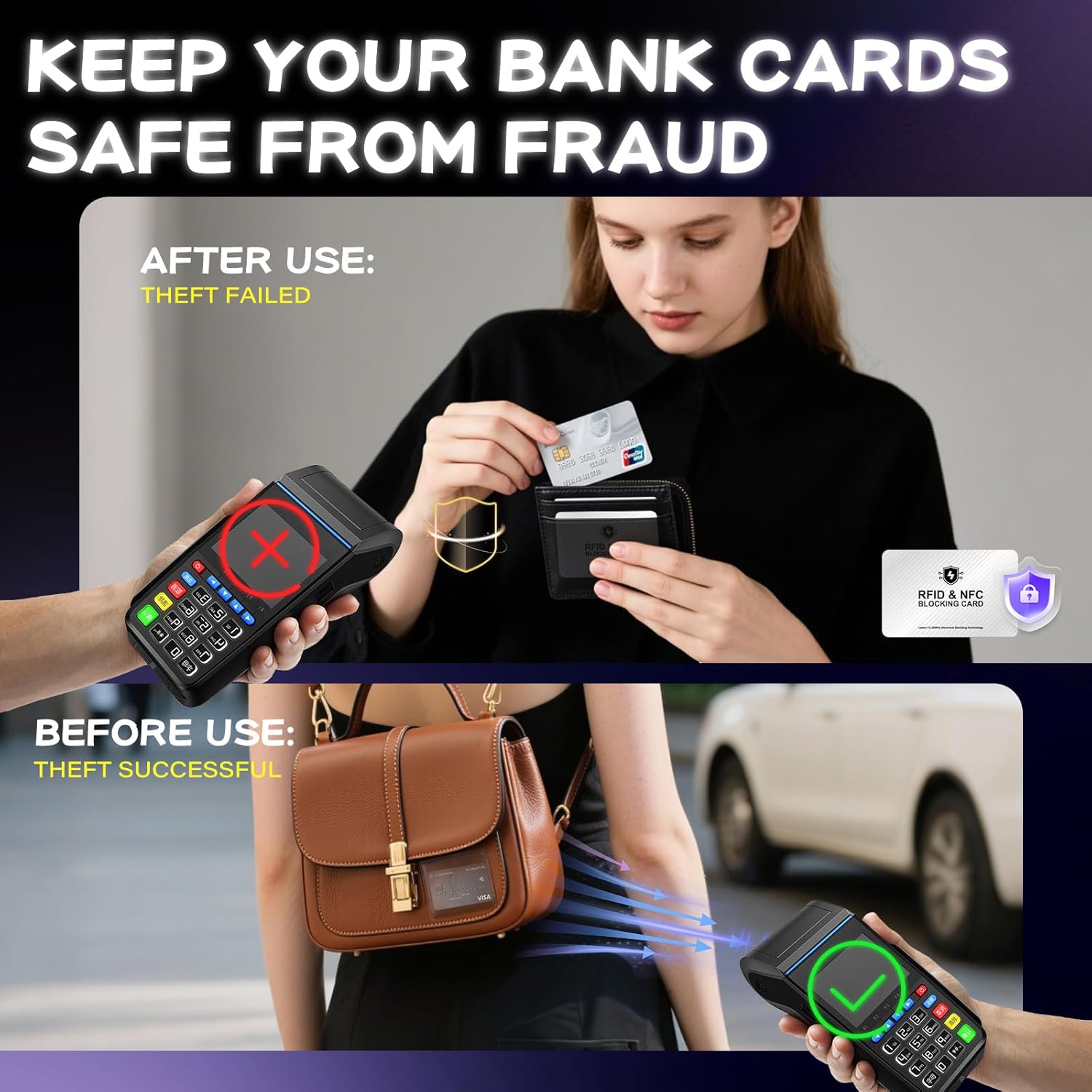 RFID Blocking Cards, Premium Contactless NFC Debit Credit Card & Passport Protector Blocker Set for Men & Women - Smart Slim Design 2 Card Protects Entire Wallet/Purse Safe -Silver 5 pack - Image 6