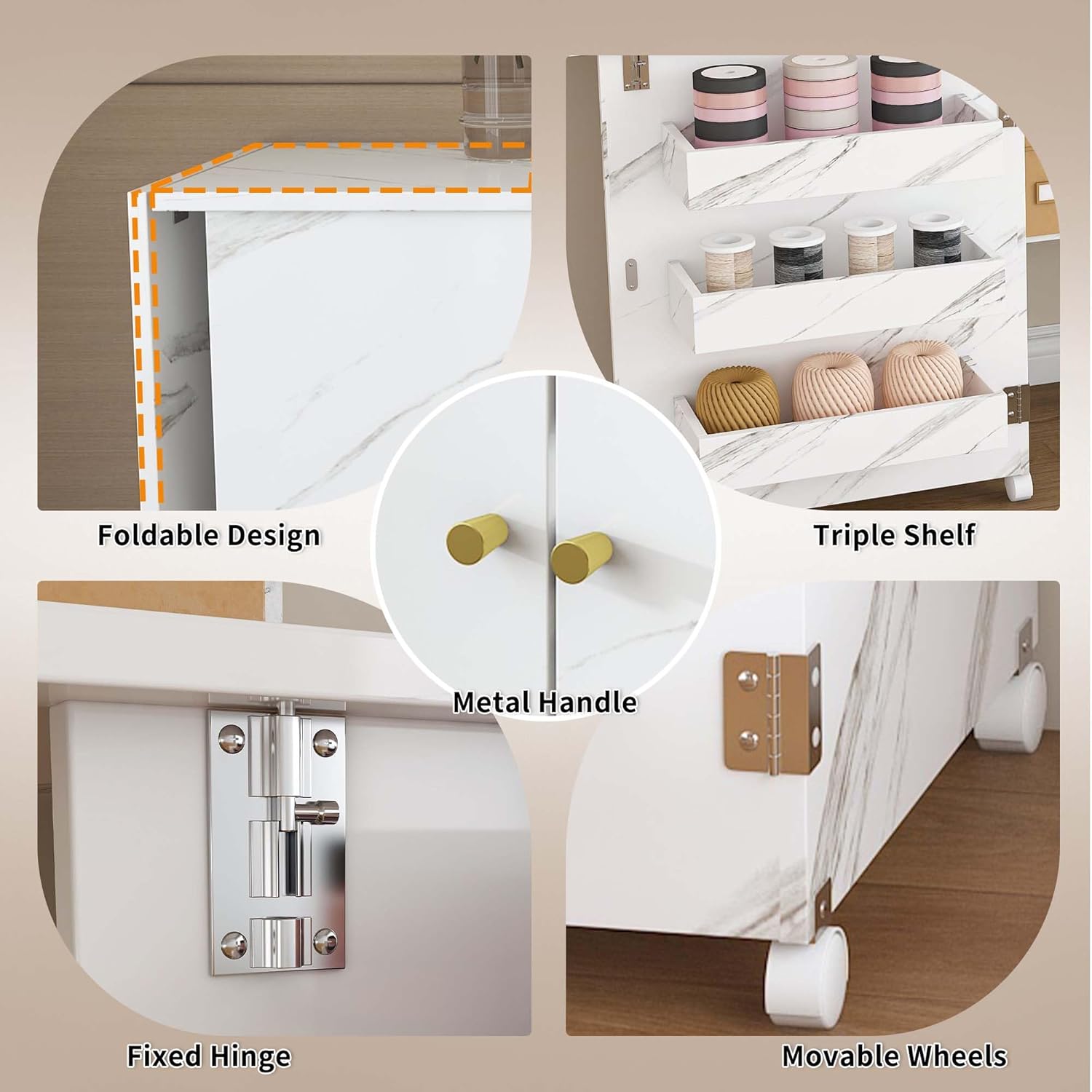 4-in-1 Folding Sewing Table with Storage, Sewing Desk Foldable with Lockable Wheels & Power Socket, Sewings Machine Cabinet & Craft Desk with Shelves, Compact Design (57 Inch)